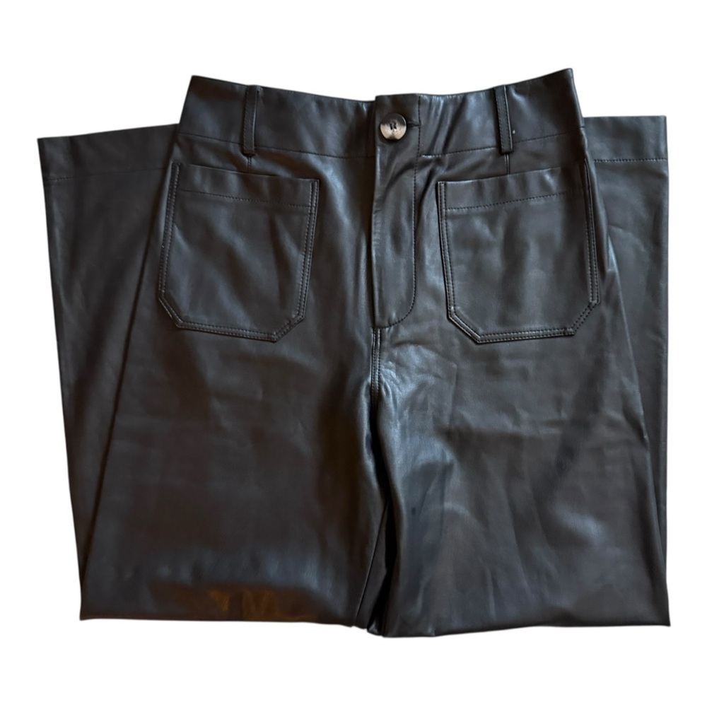 Anthropologie The Colette Faux-Leather Cropped Wide-Leg Pants by Maeve Sz 29 - Picture 4 of 5